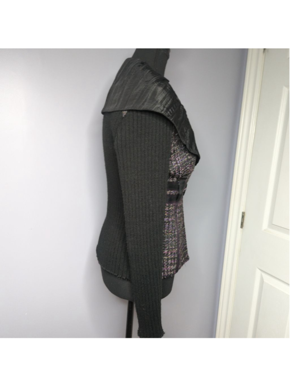 VEX Collection Vintage Mixed Media Tweed Knit Cardigan Jacket - Made in Canada M - Picture 5 of 15